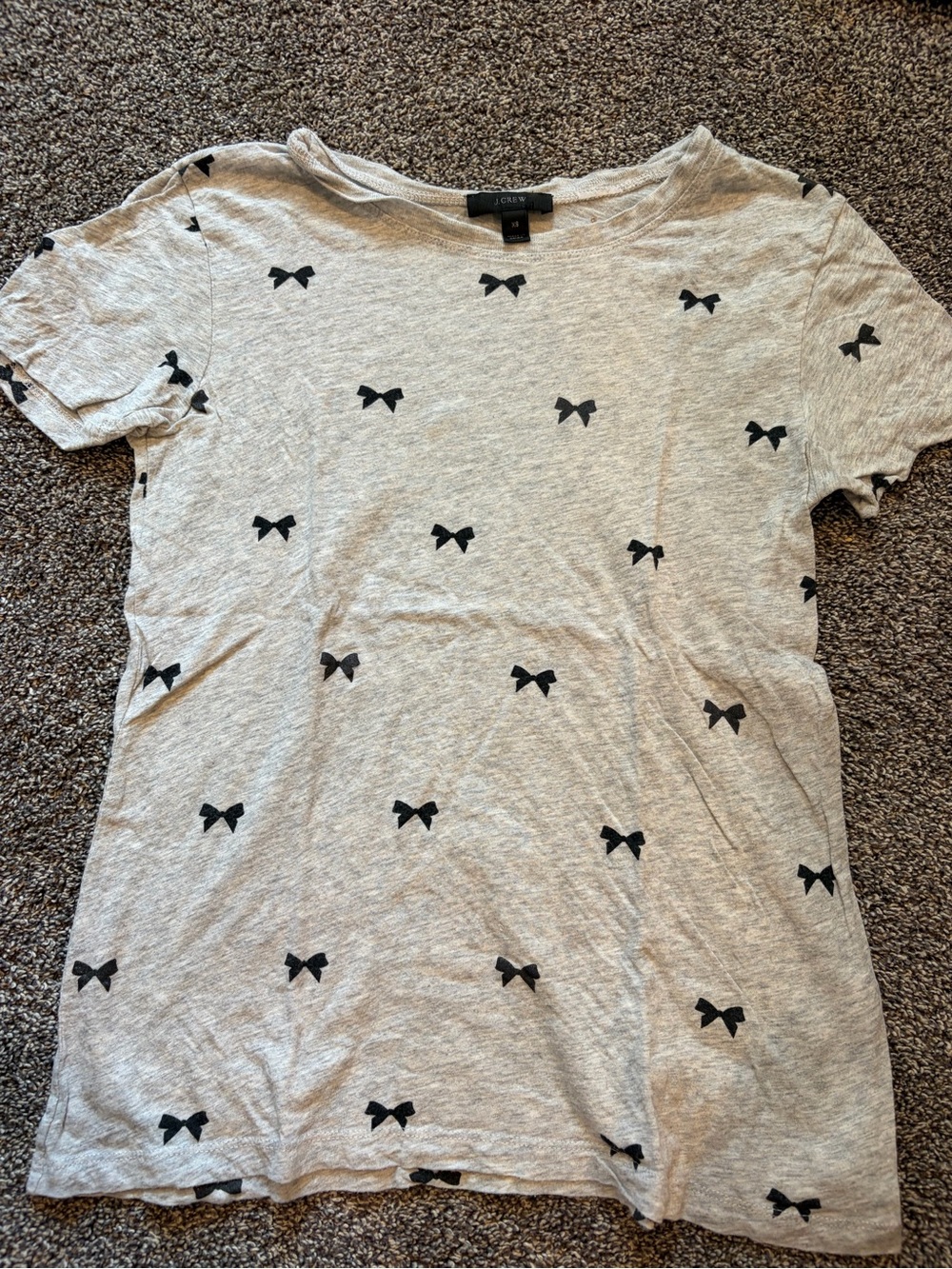 J. Crew Heather Gray Short Sleeve Tee with Black Bow Print